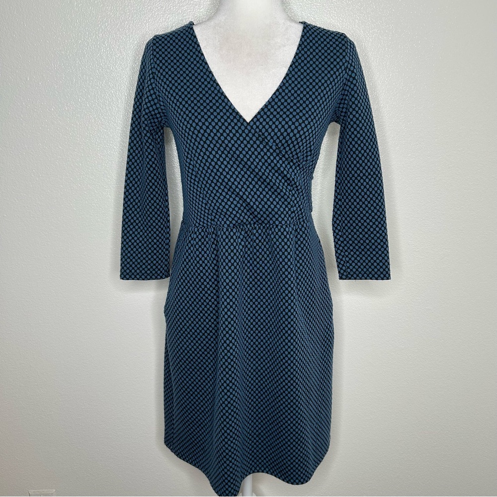 HD In Paris Anthropologie Blue Polka Dot V-Neck Dress With Pockets Size S